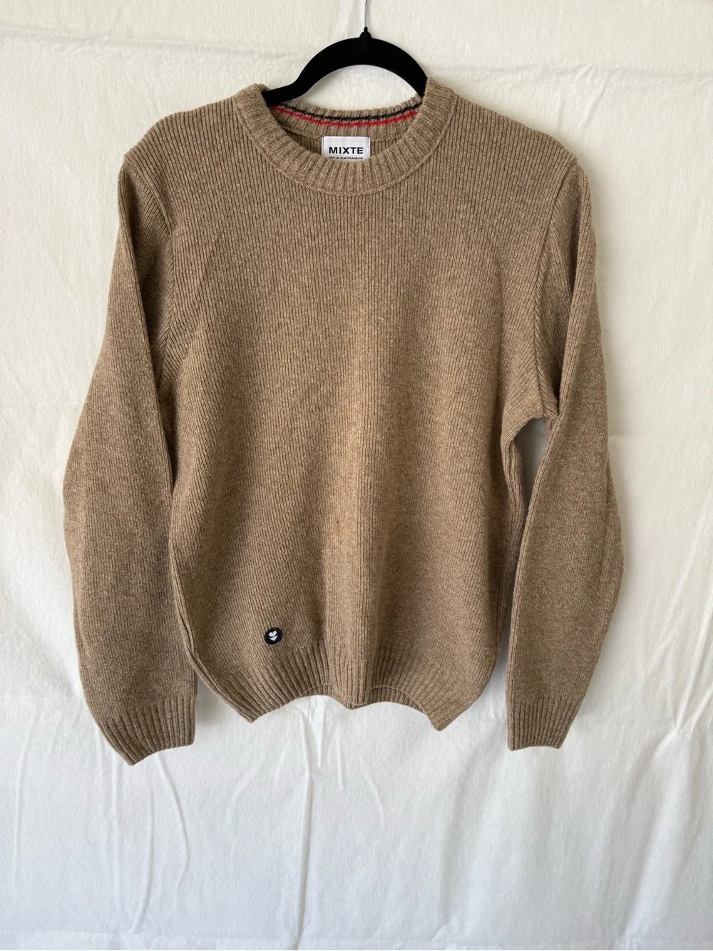 Le Slip Francais Merino Wool Sweater M Mixte Tan‎ Ribbed Knit Crewneck France